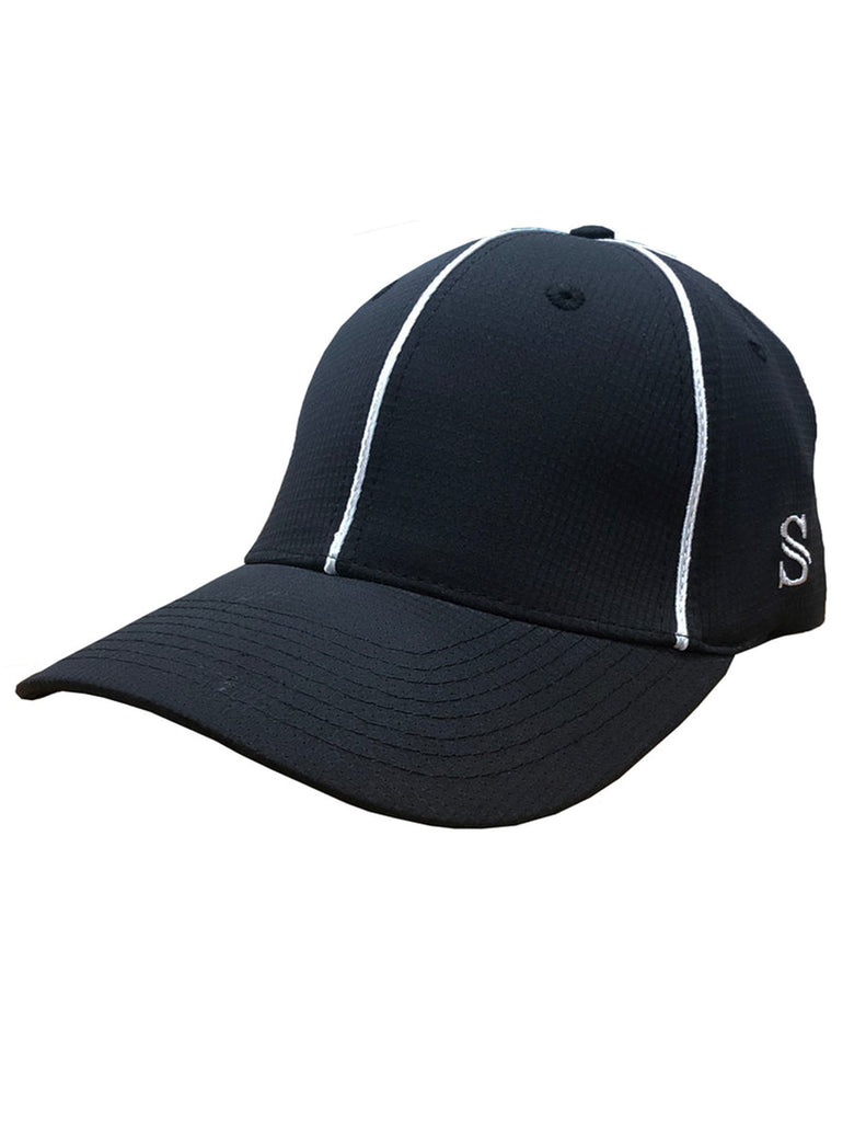 HT110 - Smitty - Performance Flex Fit Hat - Black with White Piping